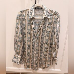 Zara Women's Chain Pattern Blouse in Cream and Blue